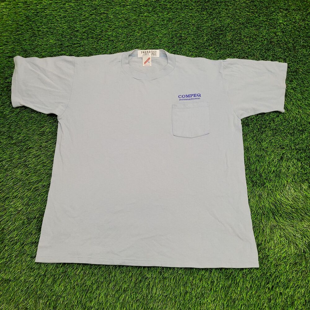 Vintage 80s JERZEES Shirt XL 23x27 Blue Compeq-International